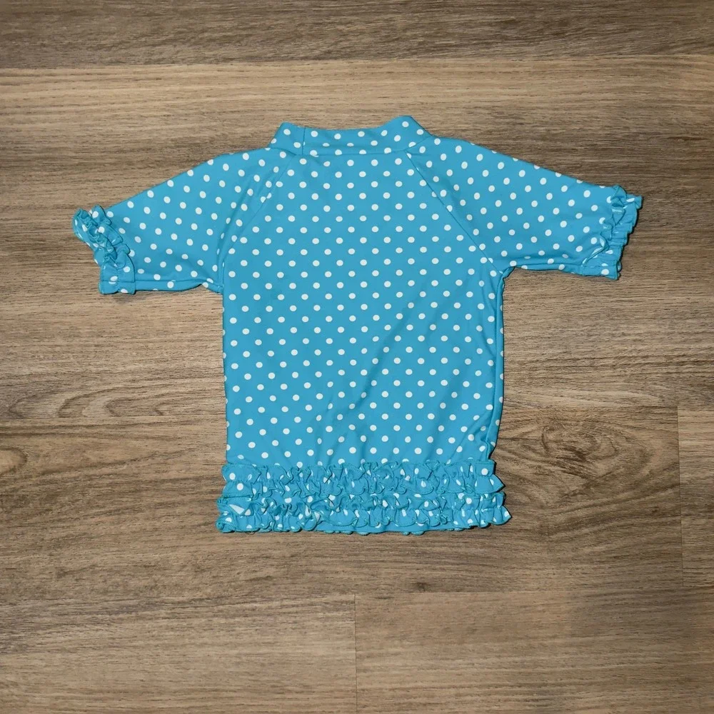 Ruffle Butts Baby Girls Blue‎ Polka Dot Rash Guard Swim Top 18-24 Months